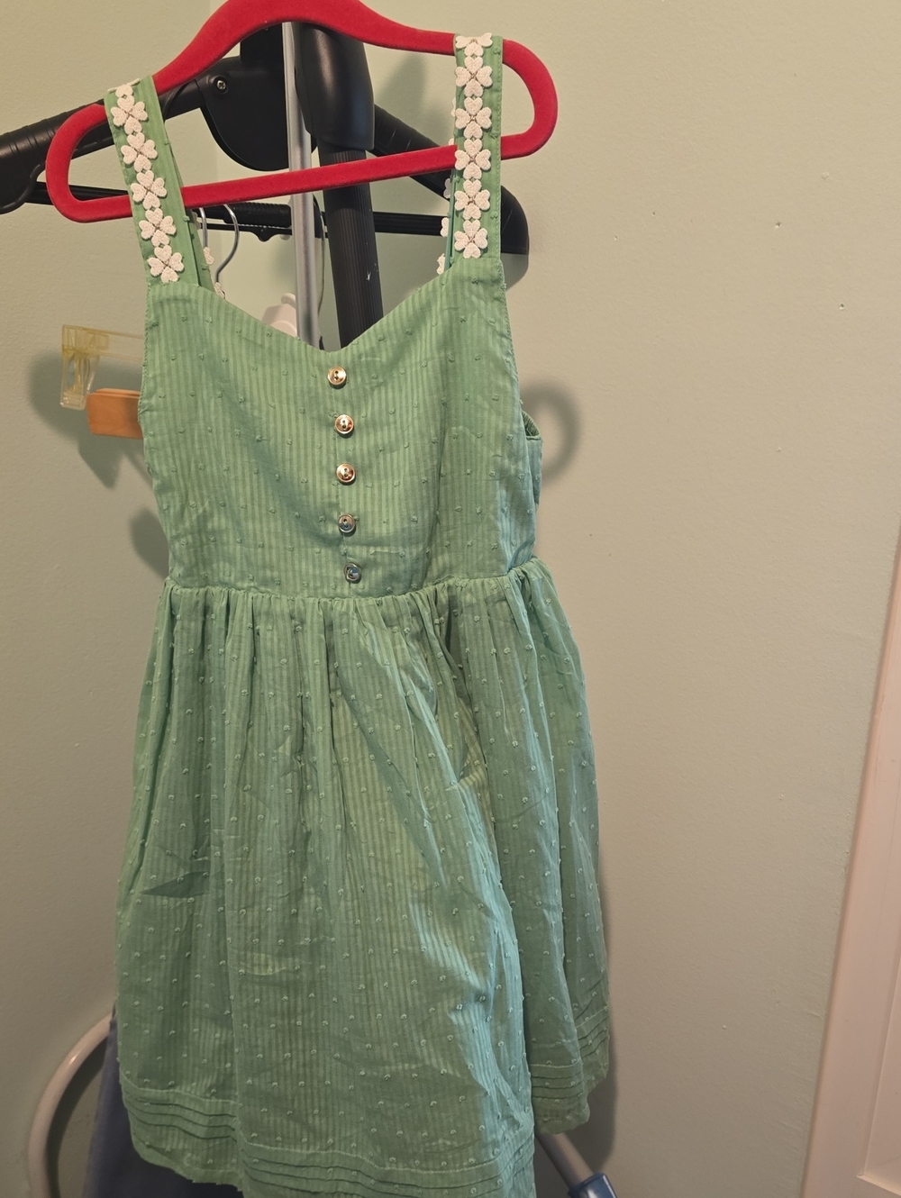 NWOT Girl's Green Sleeveless Dress with Floral Straps